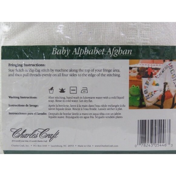 Charles Craft Baby Alphabet Afghan 100% Cotton Cloth 18 Count 45x41" White - Picture 4 of 4